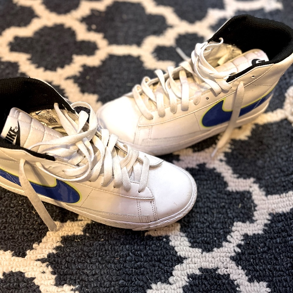 Nike Blazers high top  white, neon, royal blue size 4.5Y Boys